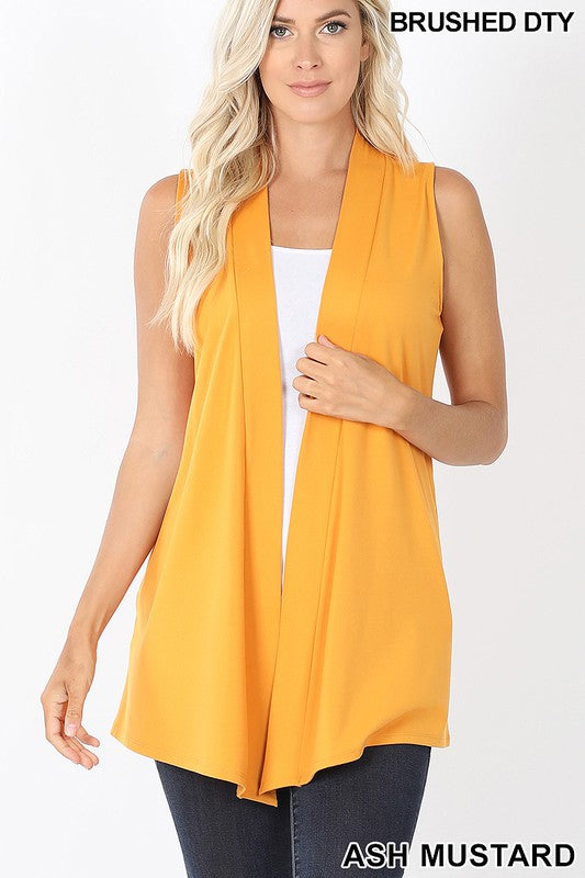 BRUSHED DTY OPEN-FRONT SLEEVELESS CARDIGAN