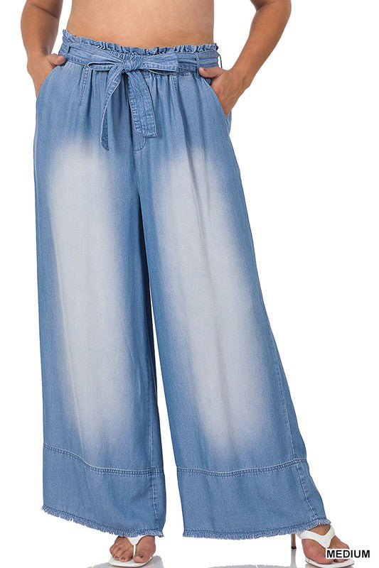 PLUS CHAMBRAY PAPERBAG WAIST BELT DENIM