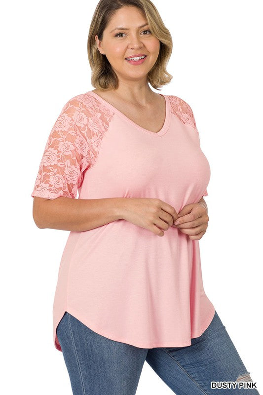 PLUS LACE DETAIL SHORT SLEEVE