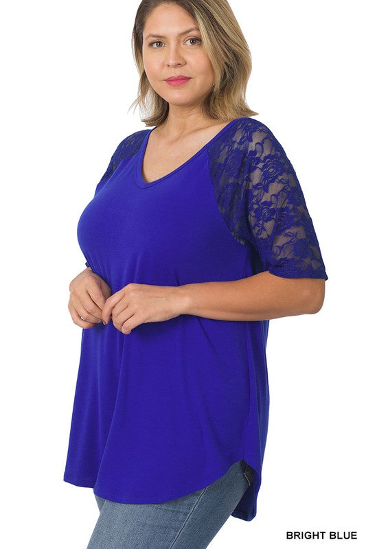 PLUS LACE DETAIL SHORT SLEEVE