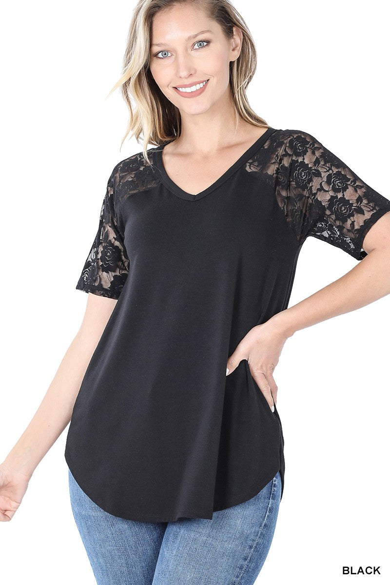 LACE DETAIL SHORT SLEEVE
