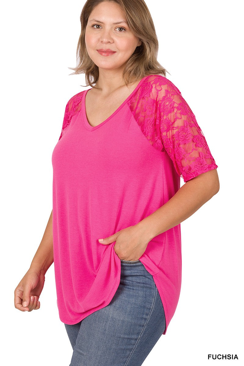 PLUS LACE DETAIL SHORT SLEEVE