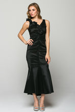 Load image into Gallery viewer, BLACK SOLID V-NECK EVENING DRESS
