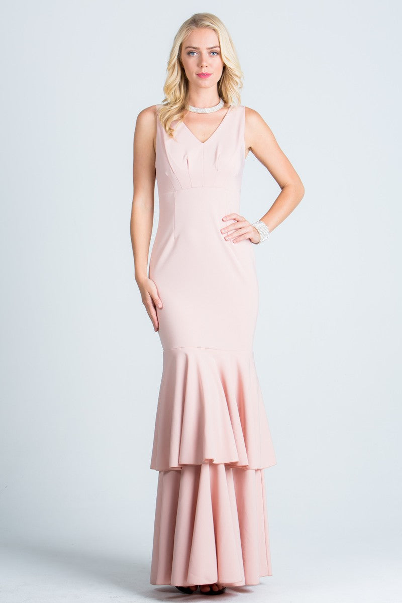 LAYER TECHNO CREPE MERMAID GOWN