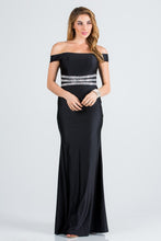 Load image into Gallery viewer, BLACK EMBELLISHED WAIST TRICOT GOWN
