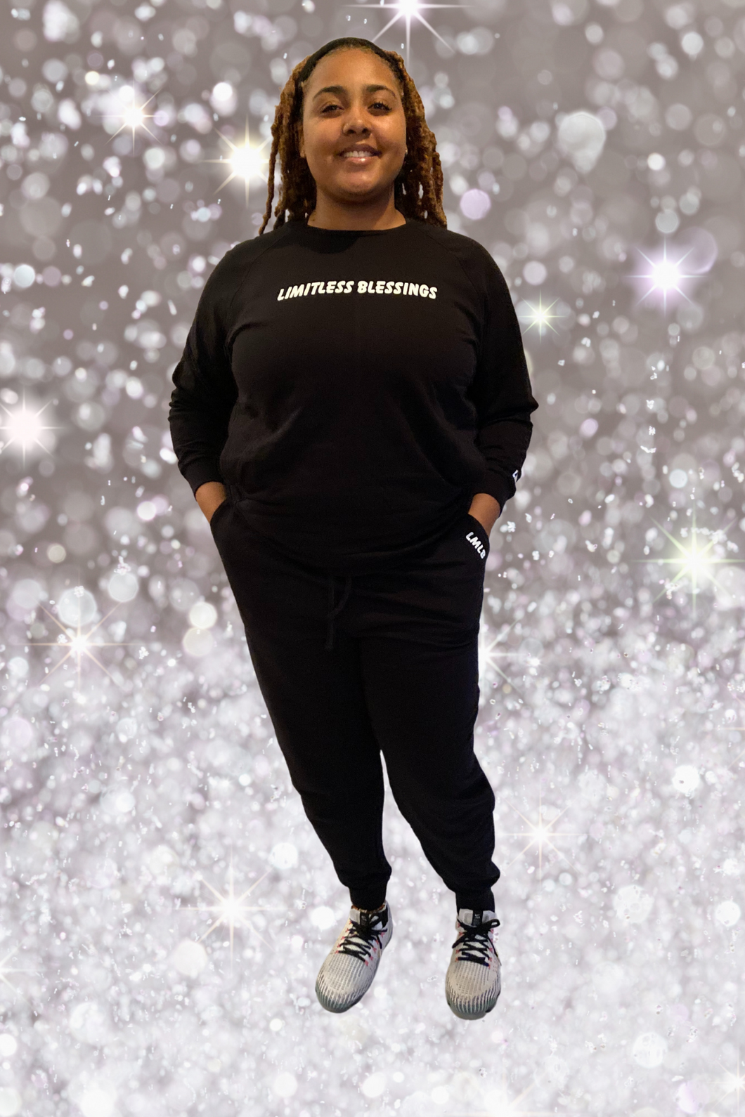 PLUS FRENCH TERRY RAGLAN SLEEVE PULLOVER & JOGGER PANTS SET-LIMITLESS BLESSING