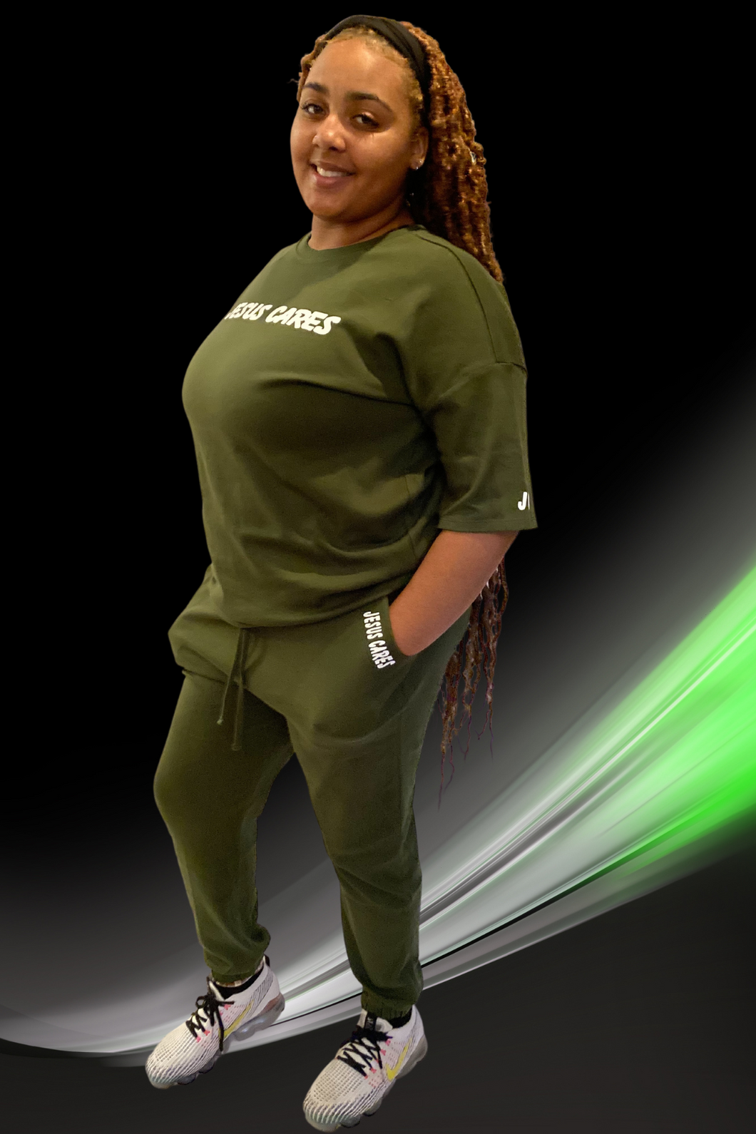 PLUS DROP SHOULDER TOP AND JOGGER PANTS SET-JESUS CARES