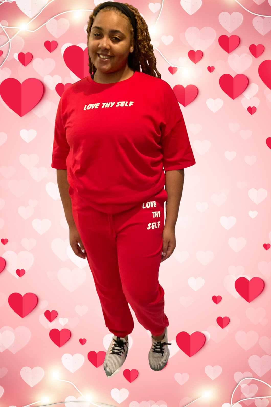 PLUS DROP SHOULDER TOP AND JOGGER PANTS SET-LOVE THY SELF