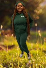 Load image into Gallery viewer, WOMEN FRENCH TERRY ZIPPER HOODIE JACKET &amp; JOGGERS PANTS SET DK GREEN -JESUS CARES
