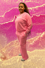 Load image into Gallery viewer, Women Plus Cotton Raglan Sleeve Top &amp; Lounge Pants Set Color Candy Pink-&quot;KNOW NO LIMITS&quot;
