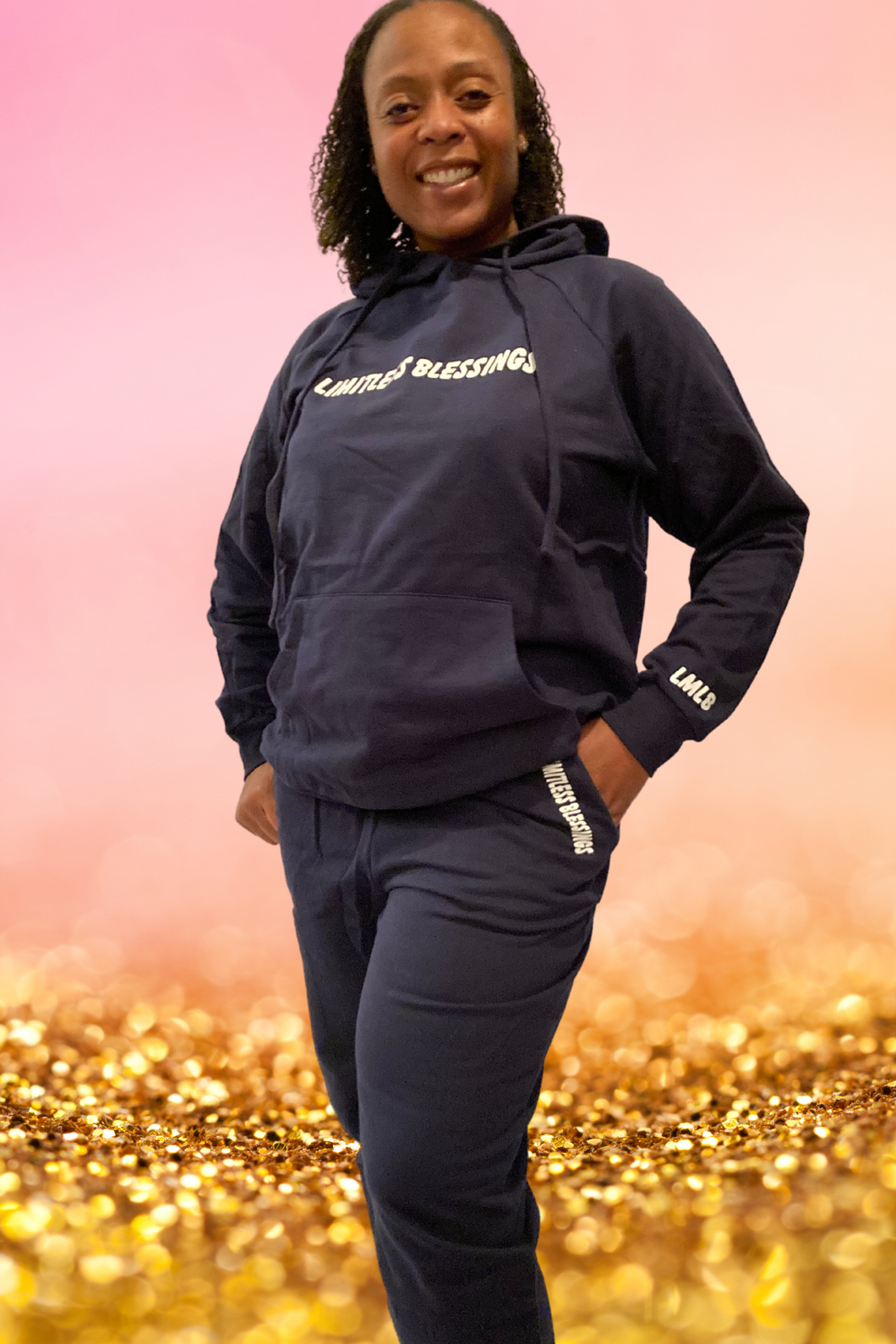 RAGLAN SLEEVE FREENCH TERRY POCKET HOODIE & JOGGER PANTS WITH MASK 3PCS -LIMITLESS BLESSINGSET