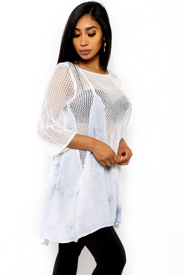 Long Sleeve Crochet Top Baby Blue