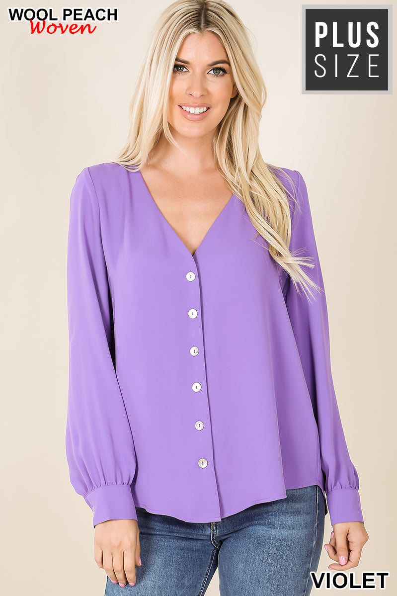 Plus Woven Wool Peach Shell Button Shirt