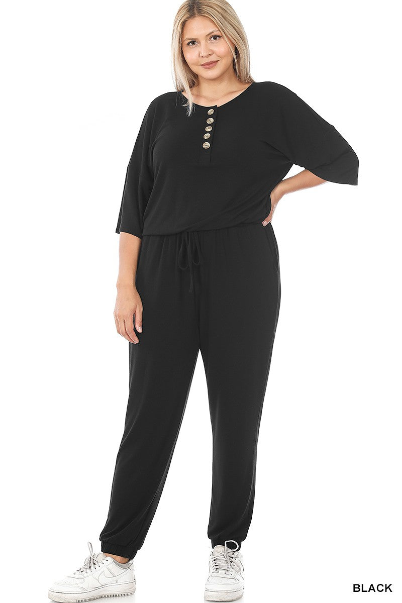 Plus Half Sleeve Jogger Jumpsuit with Pockets