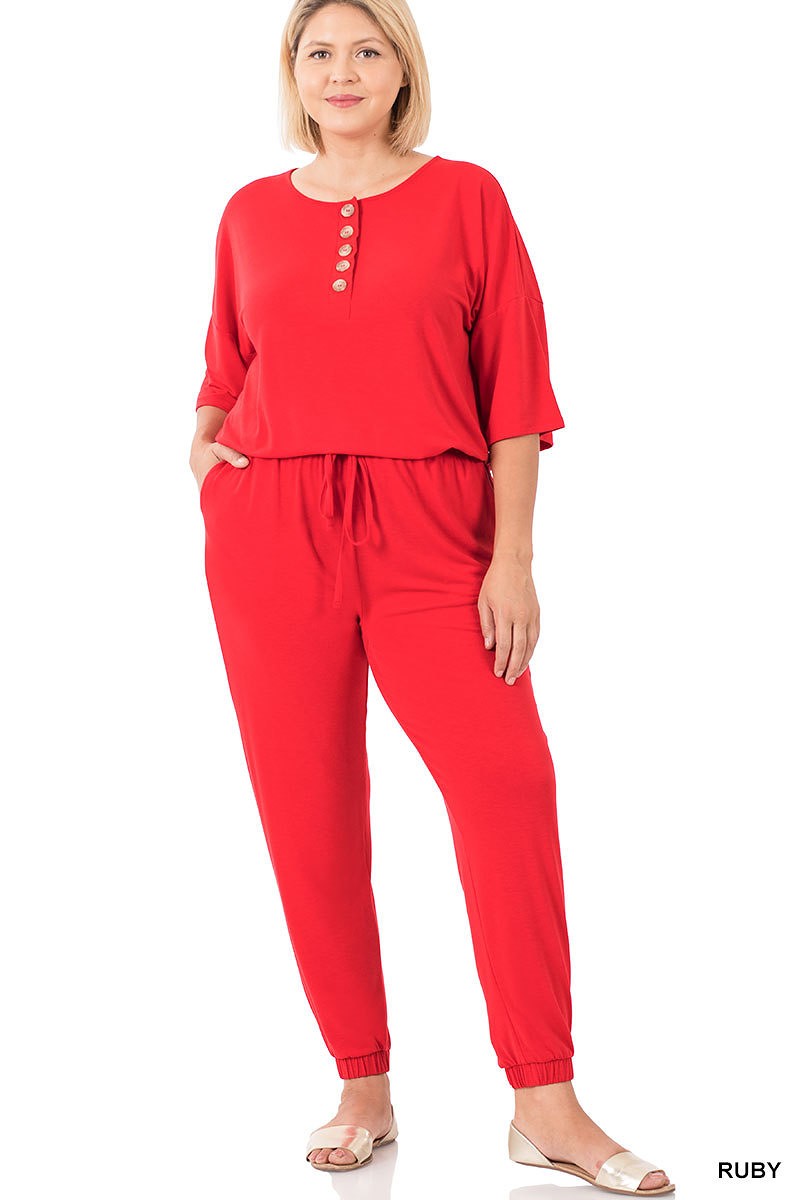 Plus Half Sleeve Jogger Jumpsuit with Pockets