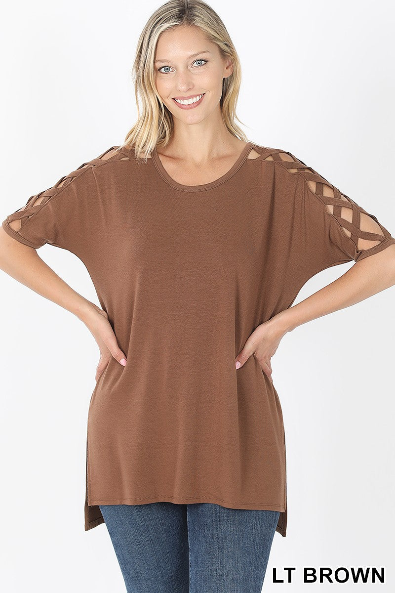 LT Brown Premium Fabric Criss-Cross Top
