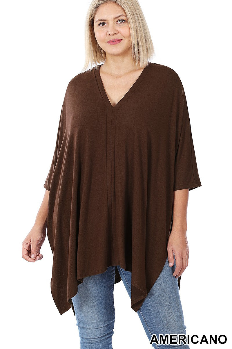PLUS PREMIUM FABRIC OVERSIZE V NECK PONCHO